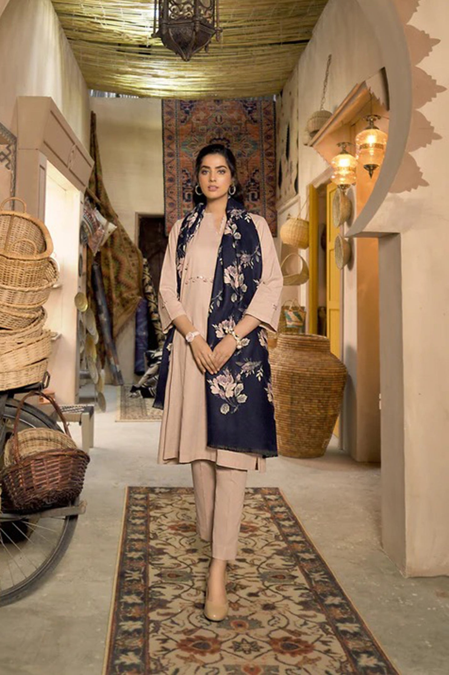 CF808-Winter 3 Piece Dhanak Suit with digital printed wool shawll