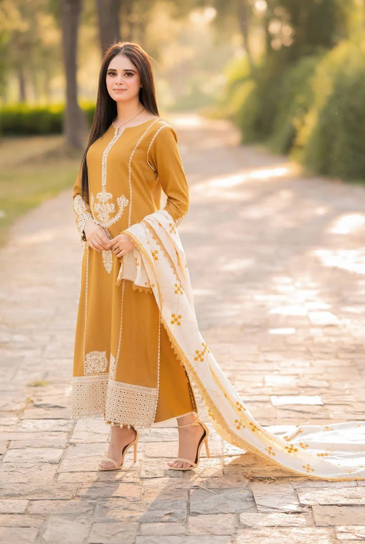 CF1212 WINTER 3-Pc Embroidered Dhanak Suit with Heavy Embroidered Dhanak Shawll