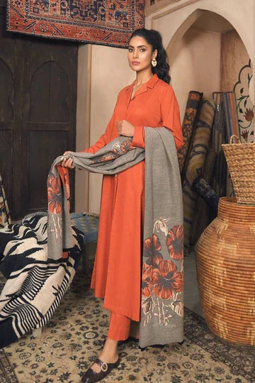 CF812-Winter 3 Piece Dhanak Suit with digital printed wool shawll