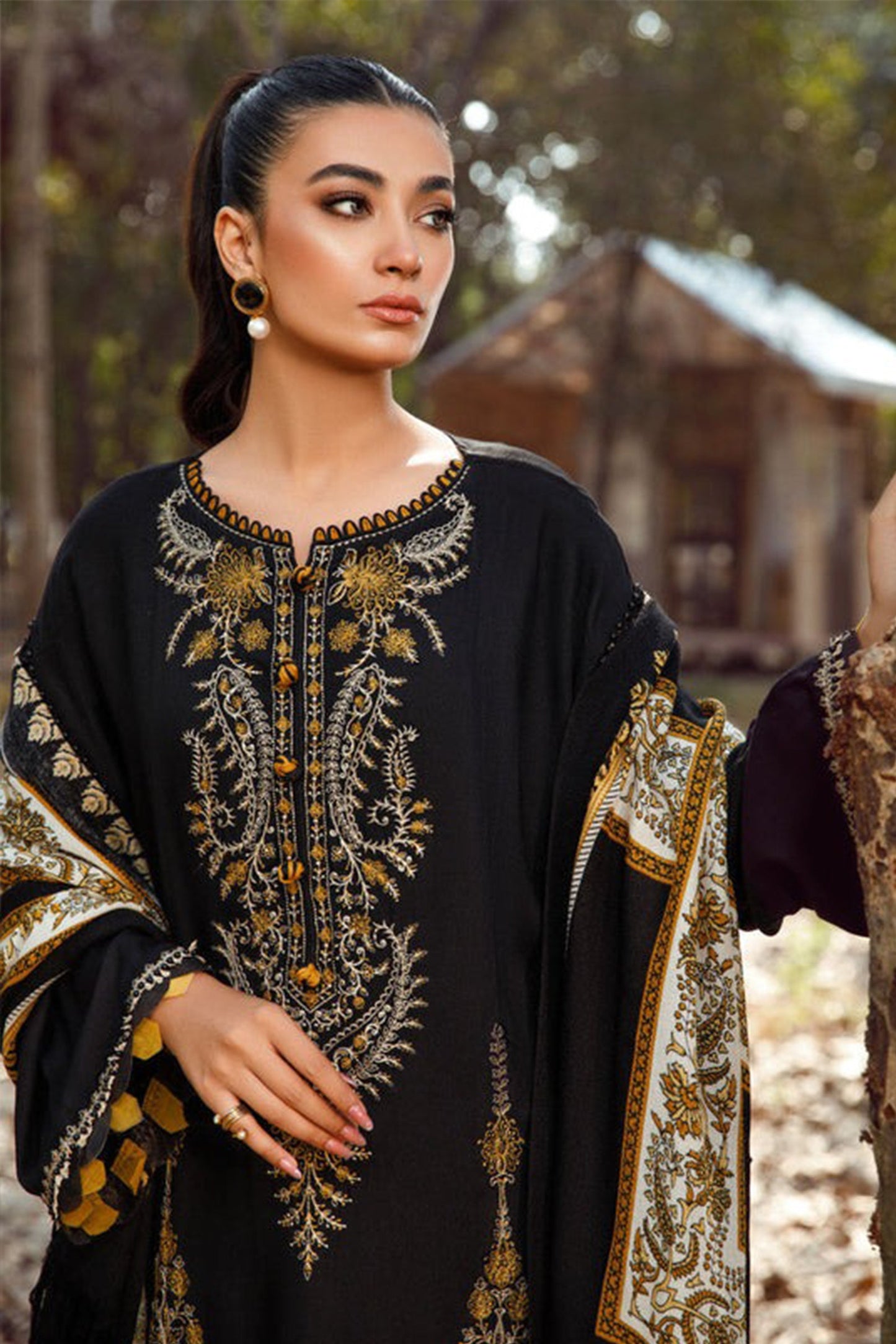 CF827-Winter Maria b 3PC Dhannak Embroidered suit with Printed Shawll
