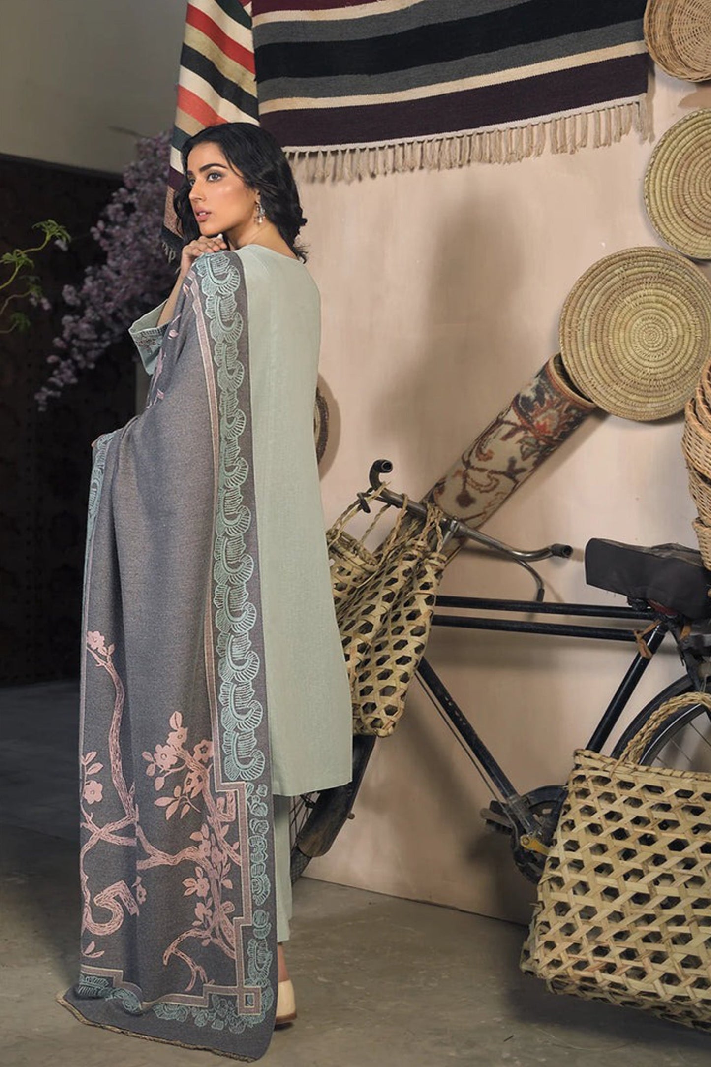 CF809-Winter 3 Piece Dhanak Suit with digital printed wool shawll