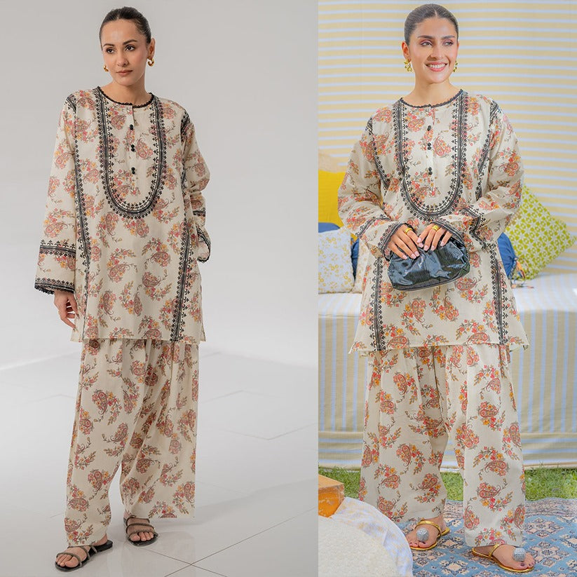CF1070 -2Pc SUMMER 3Pc Digital Printed SWISS Lawn Shirt With Printed SWISS Lawn Trouser