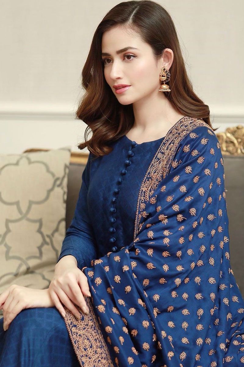 CF408- WINTER Linen Suit with Heavy Embroidered Linen  Shawl