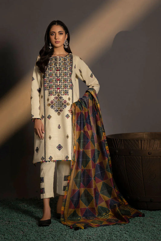 CF584-WINTER 3PC Khaddar Embroidered Suit with Printed Wool Shawll
