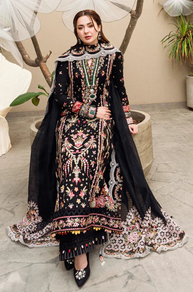 CF1033 - Qalamkar - 3PC Lawn Embroidered Shirt With Embroidered Slub Net Dupatta