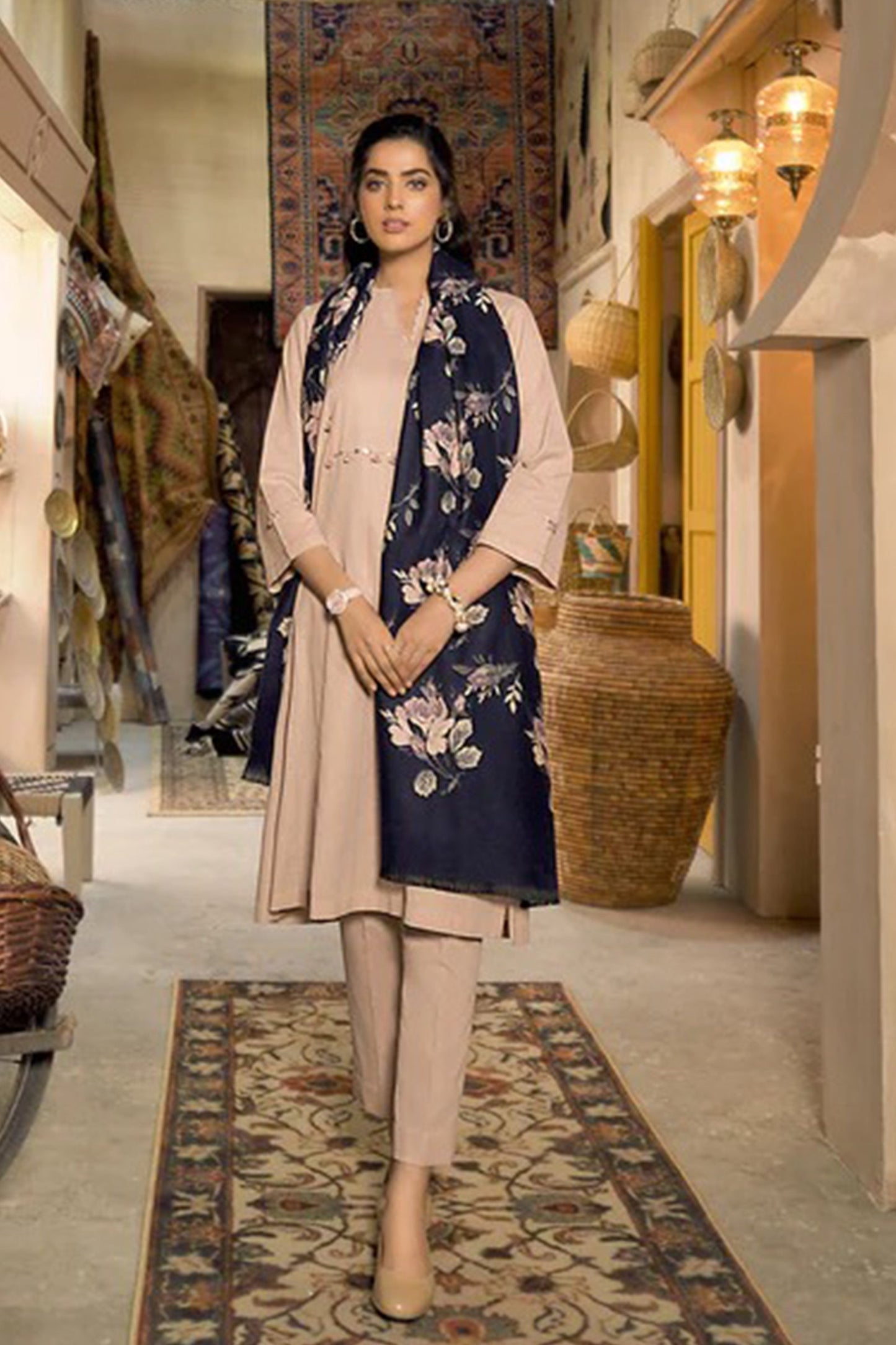 CF808-Winter 3 Piece Dhanak Suit with digital printed wool shawll
