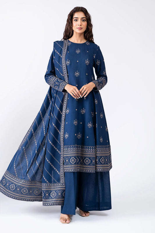 CF578-WINTER 3-Pc Embroidered Dhanak Suit with Heavy Embroidered Dhanak Shawll