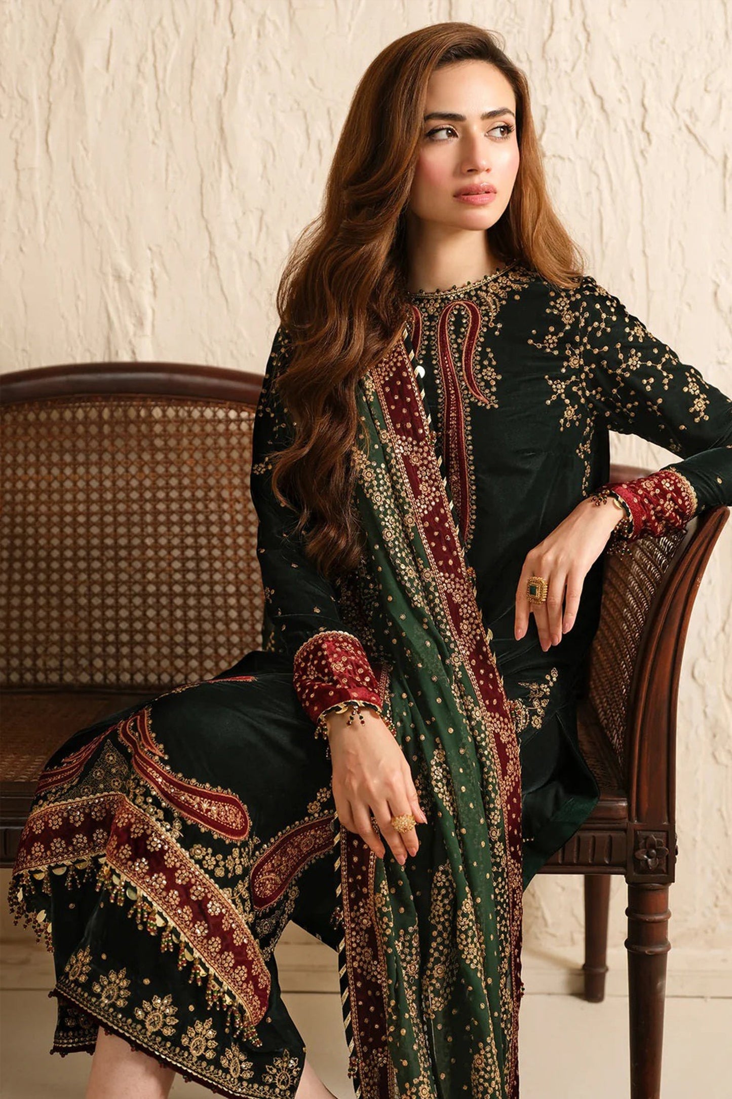 CF1104 -Winter Jazmin Velvet Embroidered with Printed organza duppatta Winter Collection