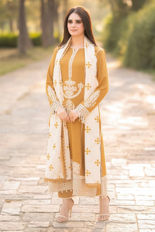 CF1212 WINTER 3-Pc Embroidered Dhanak Suit with Heavy Embroidered Dhanak Shawll