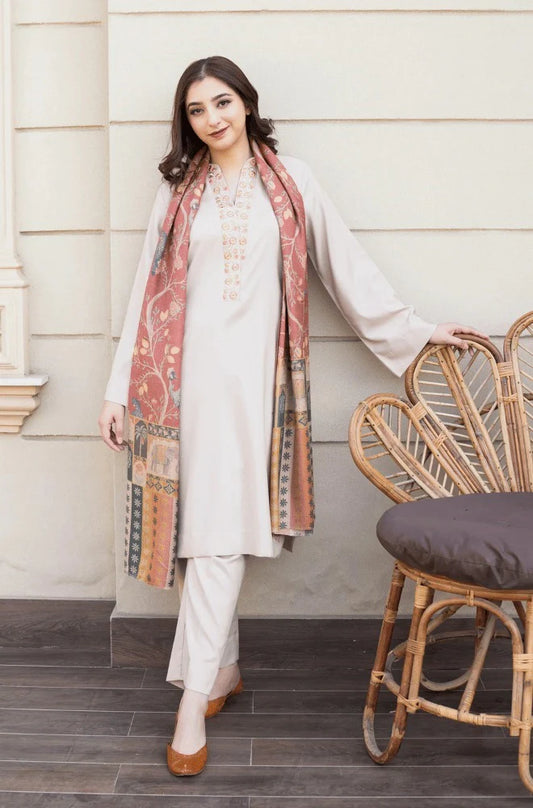 CF1229 Asling Winter 3PC Dhanak suit with Embroidered Shawll