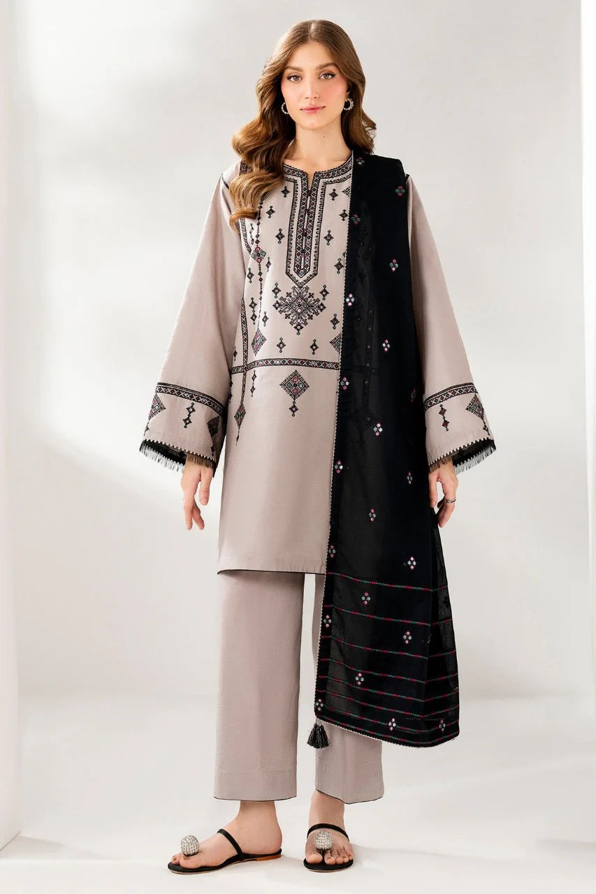 CF1237 Winter 3PC DHANAK EMBROIDERED SHIRT WITH DHANAK EMBROIDERED SHAWL AND TROUSER-BIC-