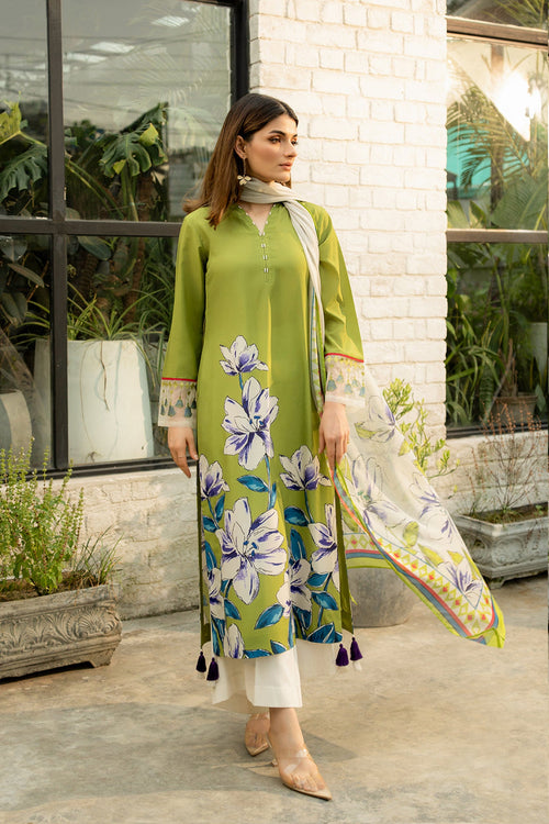 CF829-3PC-WINTER Unstitched Shamoz silk fabric in floral print.