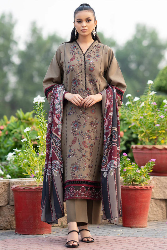 CF617-WINTER 3PC Dhanak Embroidered suit with Printed Shawll