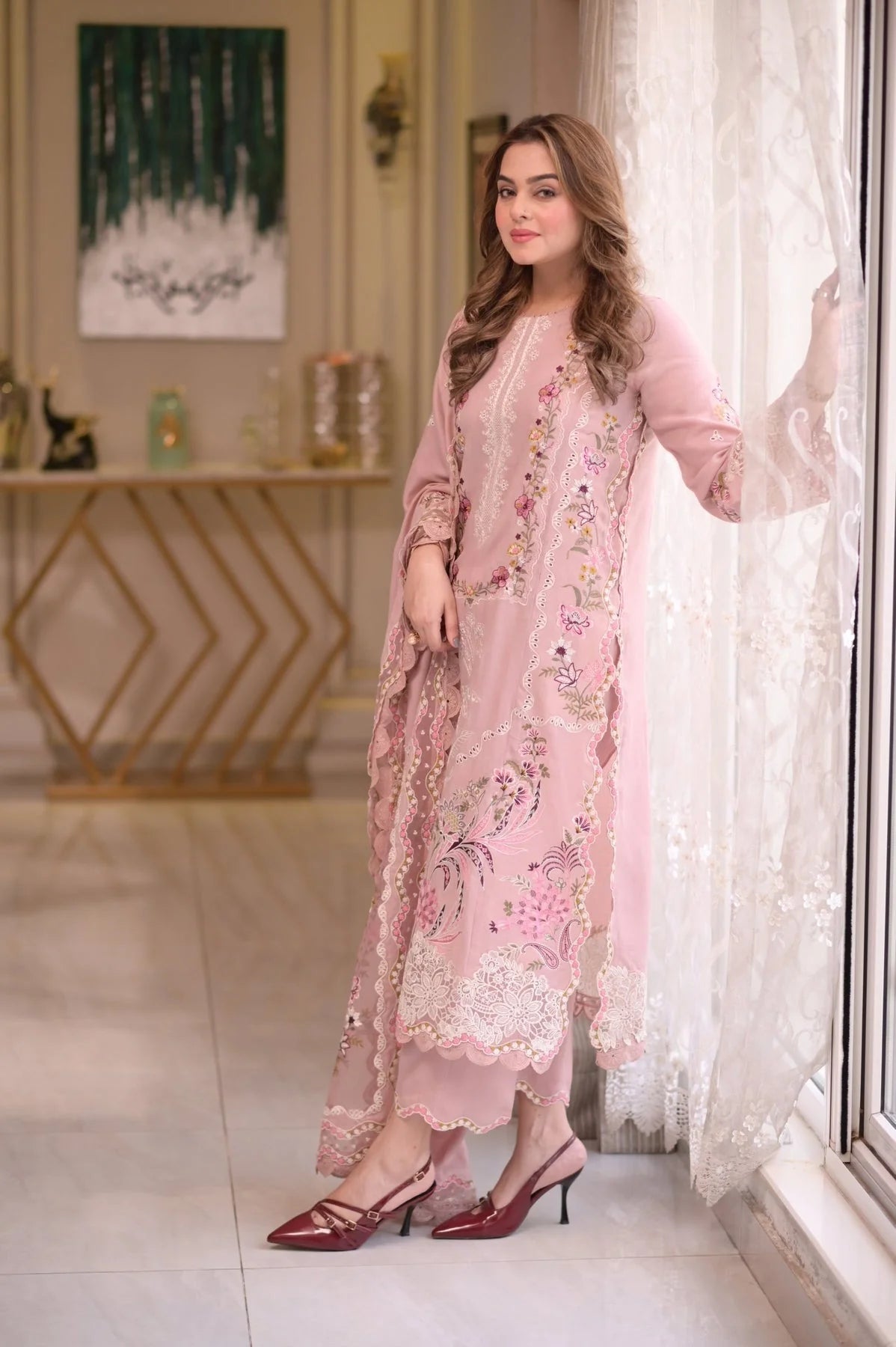 Aneelas Lawn 3 Piece Embroidered Dress with Emb Chiffon Dupata  WC1309