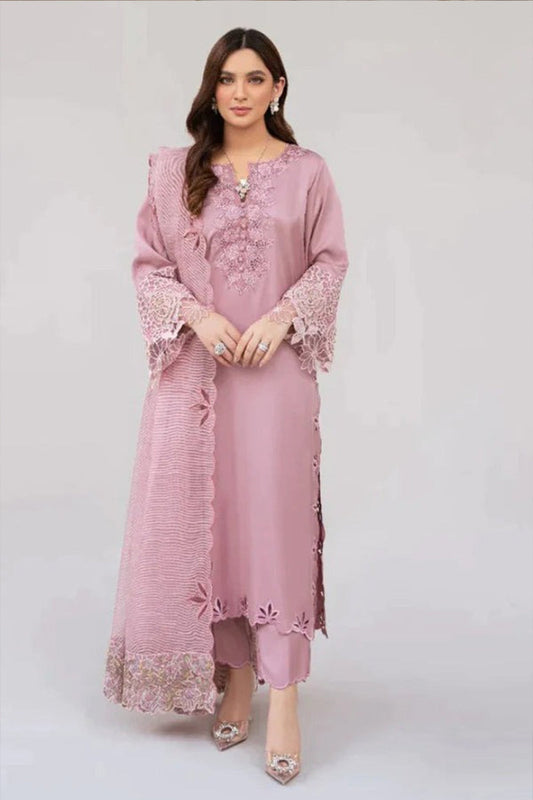 CF613-winter Khaddar Unstitched 3 Piece Embroidered Dress with Embroidered Organza Duppatta