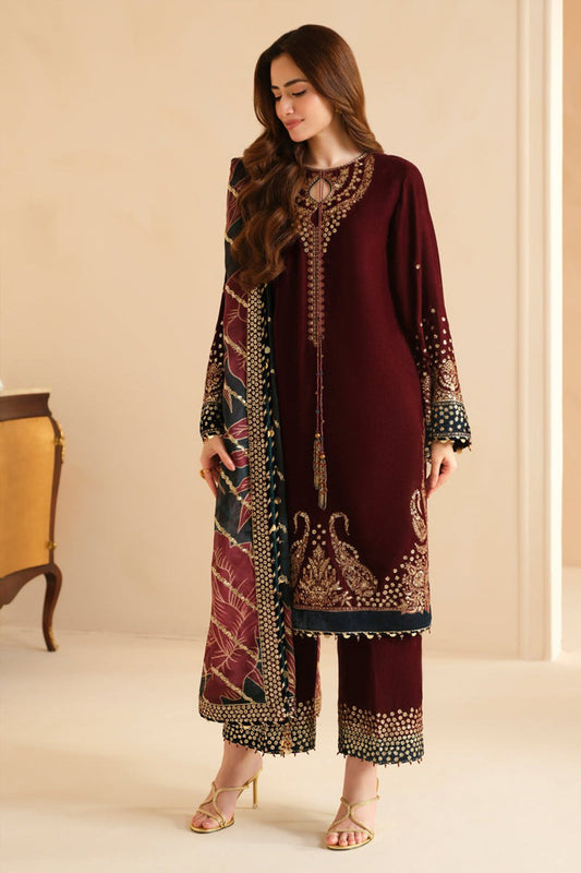 CF1107 Winter Jazmin Velvet Embroidered with Printed organza duppatta Winter Collection