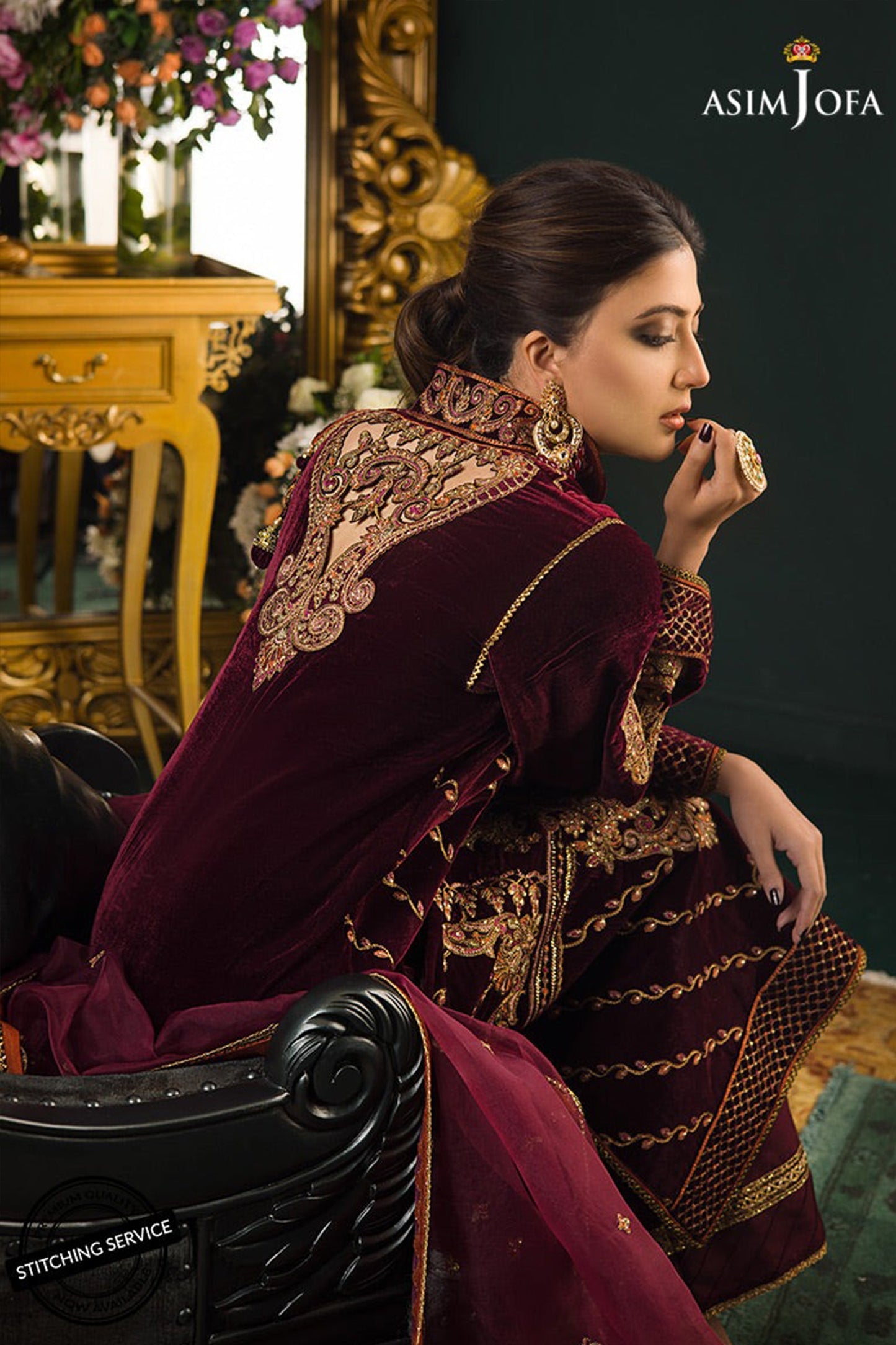 CF1113 Asim jofa Winter Embroidered Velvet Dress With Organza embroidered Dopata