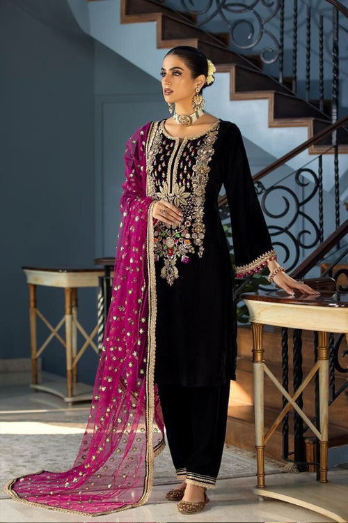 CF1115-Winter Maria b Velvet Embroidered with Embroidered duppatta Winter Collection