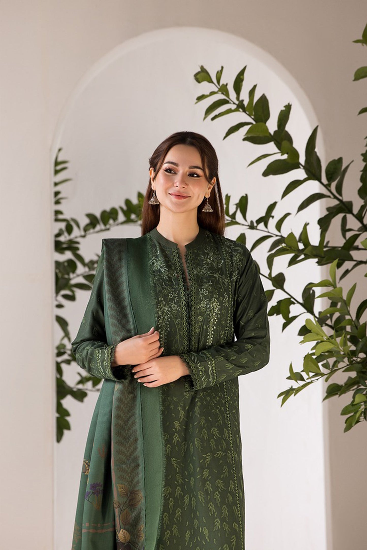 CF1122-winter SOBIA NAZIR- 3PC DHANAK EMBROIDERED SHIRT WITH WOOL PRINT SHAWL