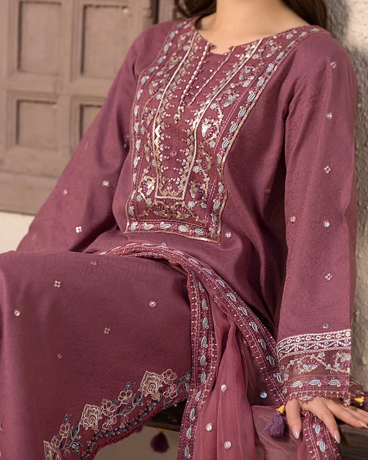CF1125-3PC DHANAK EMBROIDERED SHIRT WITH DHANAK EMBROIDERED SHAWL