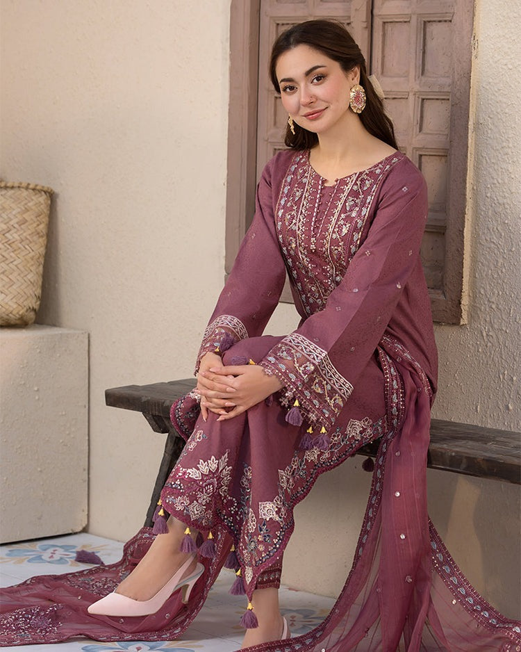 CF1125-3PC DHANAK EMBROIDERED SHIRT WITH DHANAK EMBROIDERED SHAWL