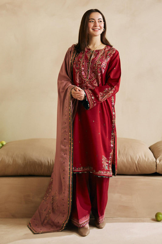 CF602-WINTER 3-Pc Embroidered Dhanak Suit with Heavy Embroidered Dhanak Shawll