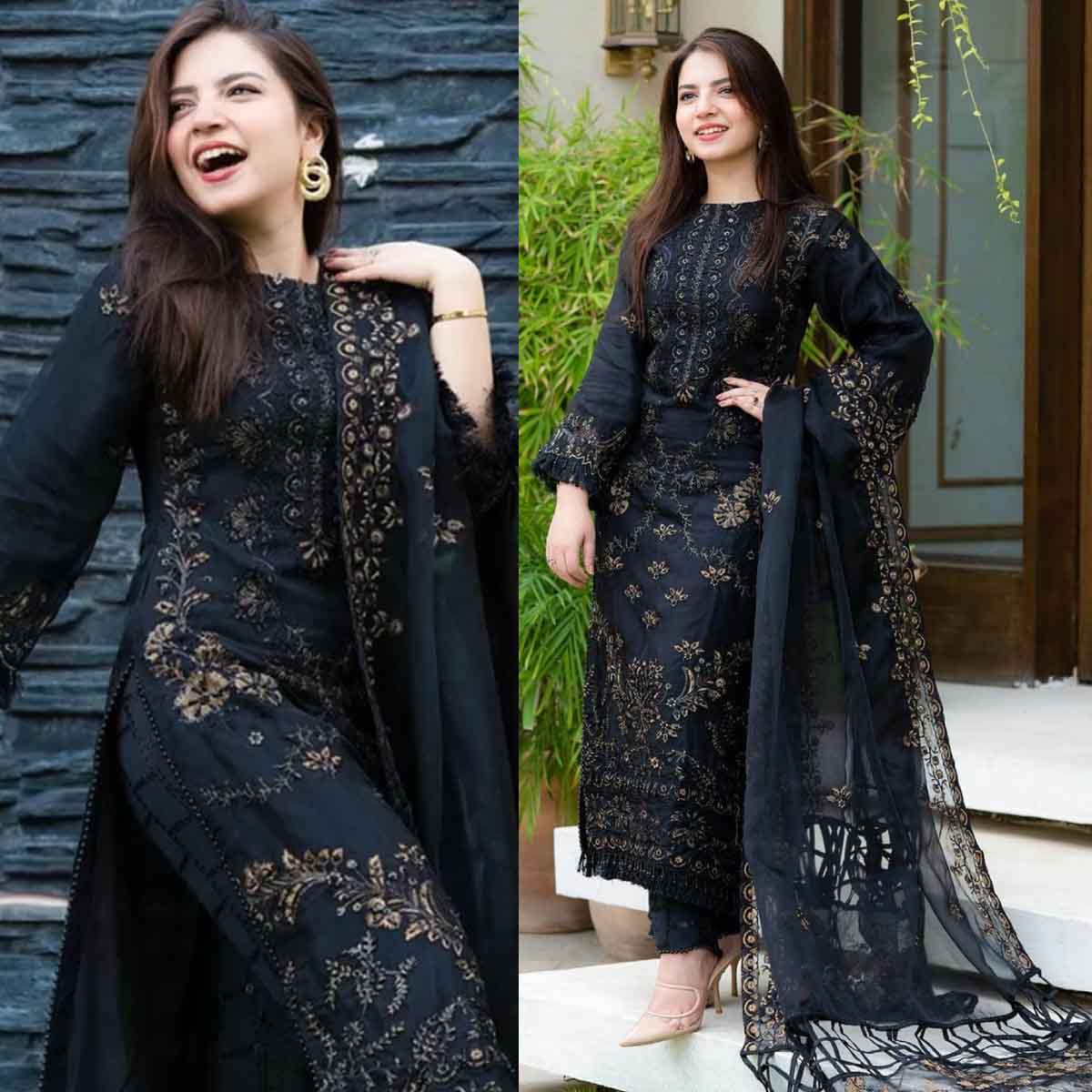CF005-NISA - 3PC Lawn Embroidered Shirt With Chiffon Embroidered Dupatta