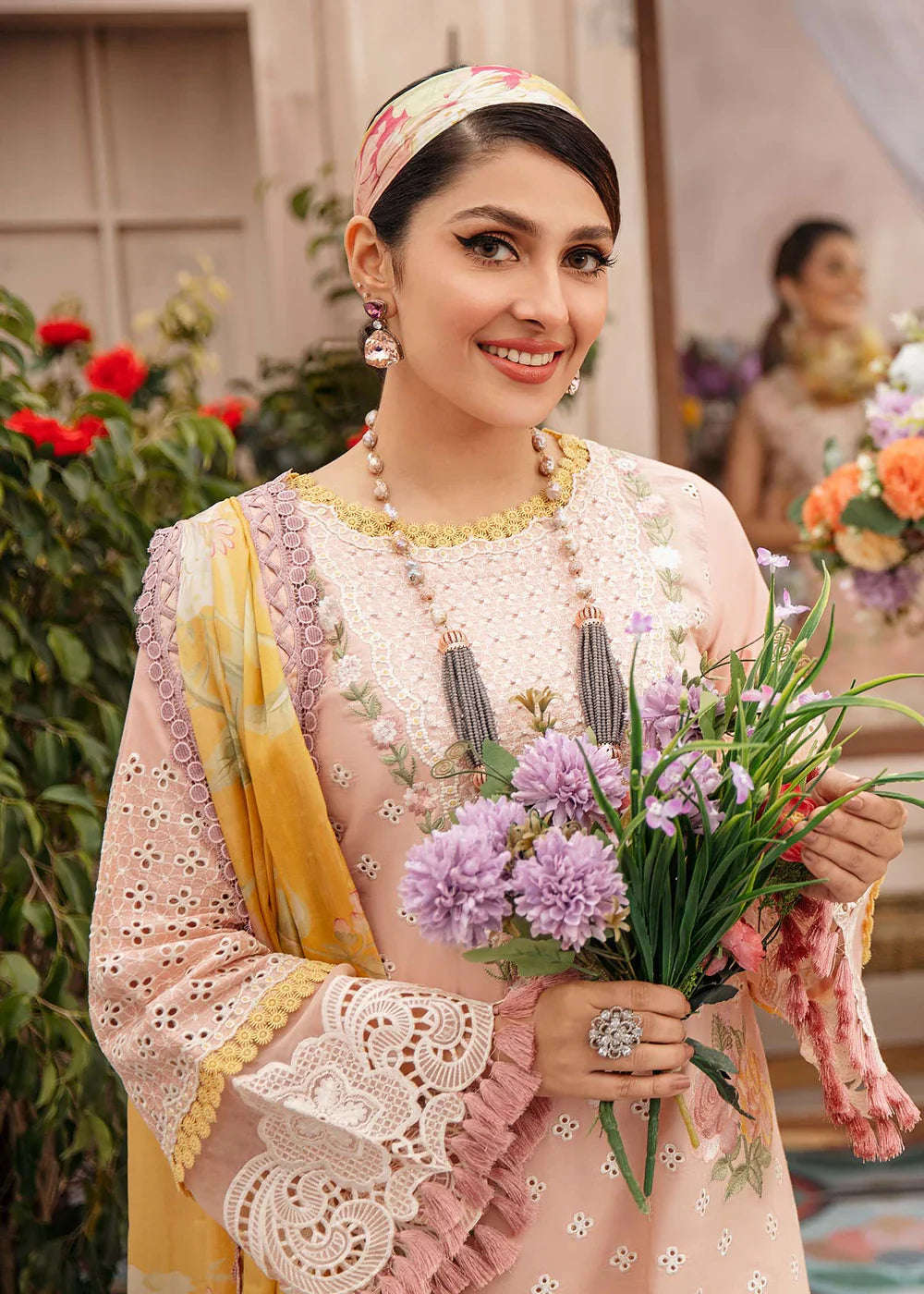 CF079-MUSHQ 3PC EMBROIDERED LAWN SUIT WITH PRINTED SILK DUPATTA