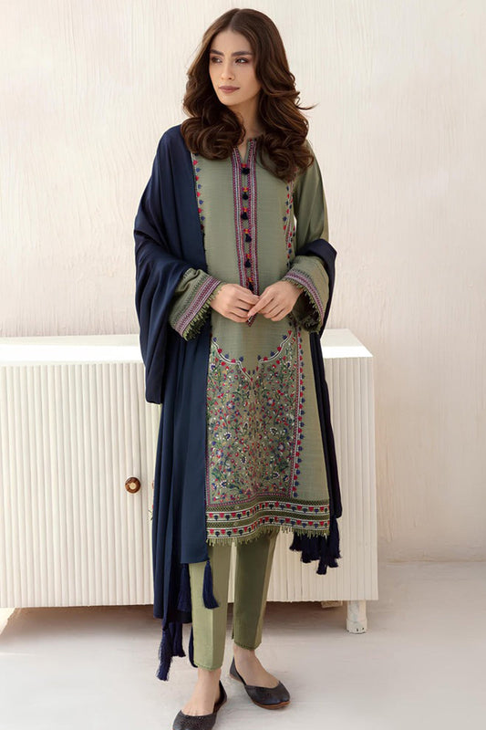 CF550-3pc Winter Embroidered khaddar Dhanak Shirt With Bumble Wool Shawll