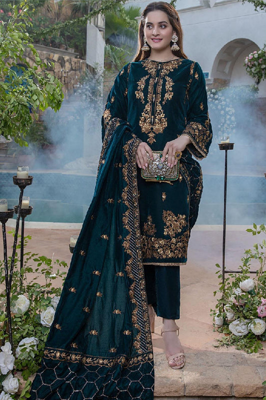 CF402-WINTER Embroidered Velvet Three piece With Velvet Shawl Winter Collection