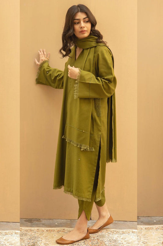 CF564-Asling Winter 3PC Dhanak Embroidered Suit with Dhanak Embroidered Shawll