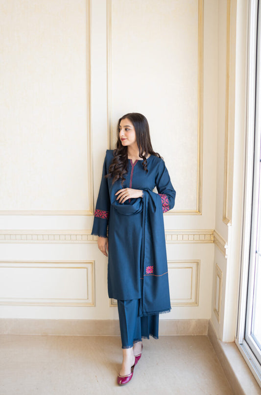 CF615-Asling WINTER 3PC Dhanak suit with Embroidered Shawll