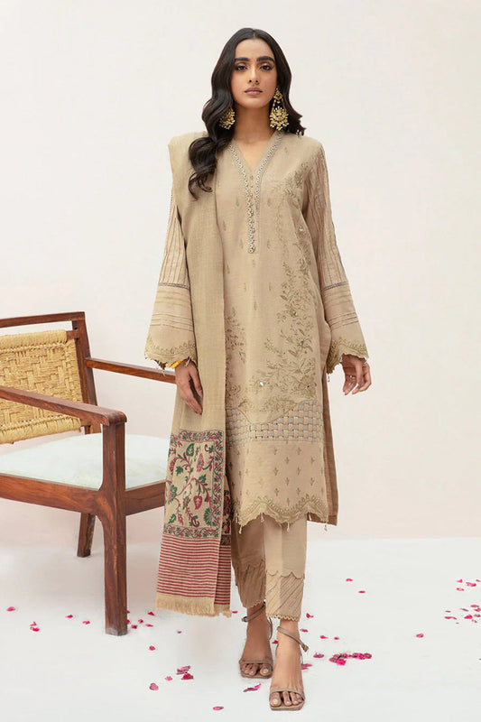 CF574-WINTER 3PC Dhanak Embroidered suit with Printed Shawll