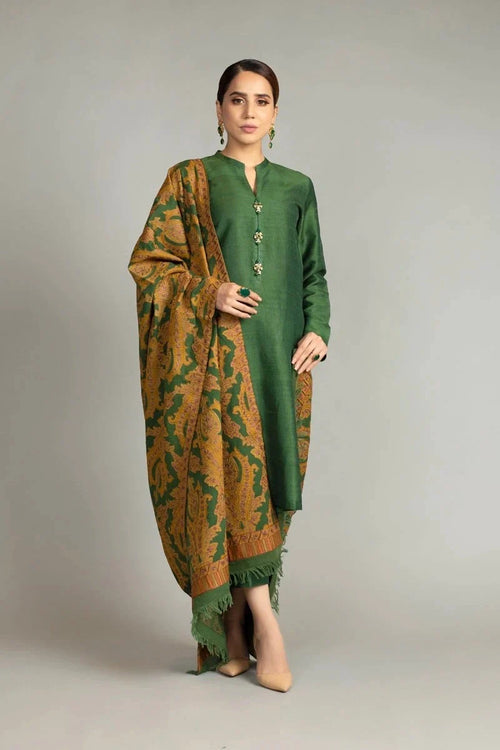 CF540-WINTER 3 Piece Linen Suit with digital printed wool shawll