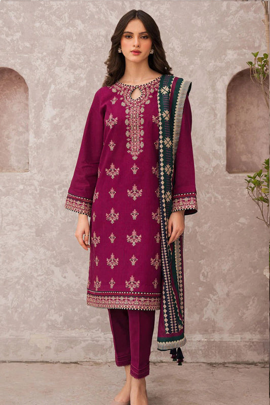 CF619-Jazmin WINTER 3PC Dhanak Embroidered suit with Printed Shawll