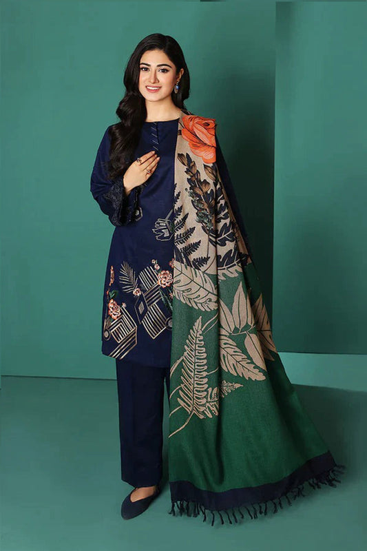 CF585-WINTER Nishat Blue Dhanak Embroidered three piece With Printed Wool Shawll