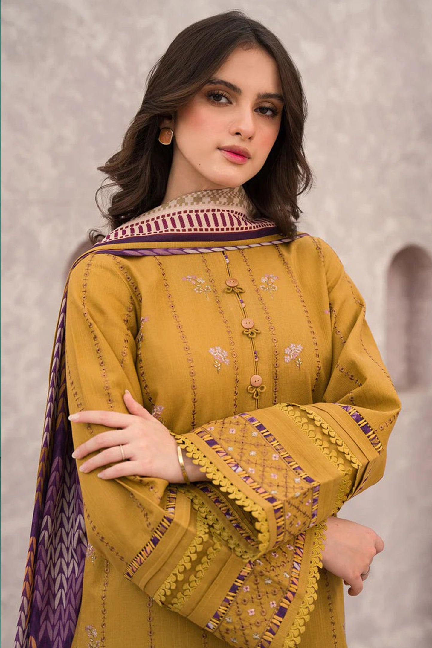 CF618-Jazmin WINTER 3PC Dhanak Embroidered suit with Printed Shawll