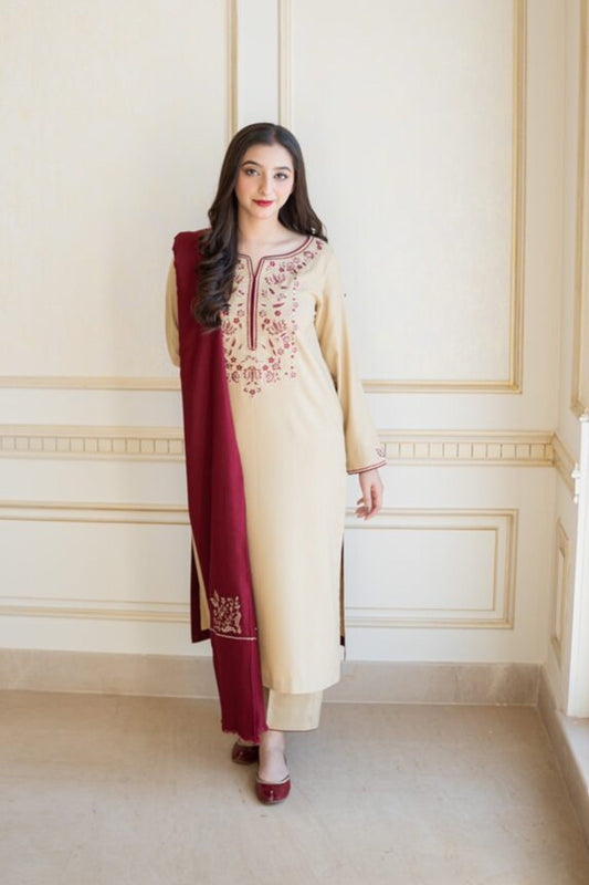 CF614-Asling Winter 3PC Dhanak suit with Embroidered Shawll