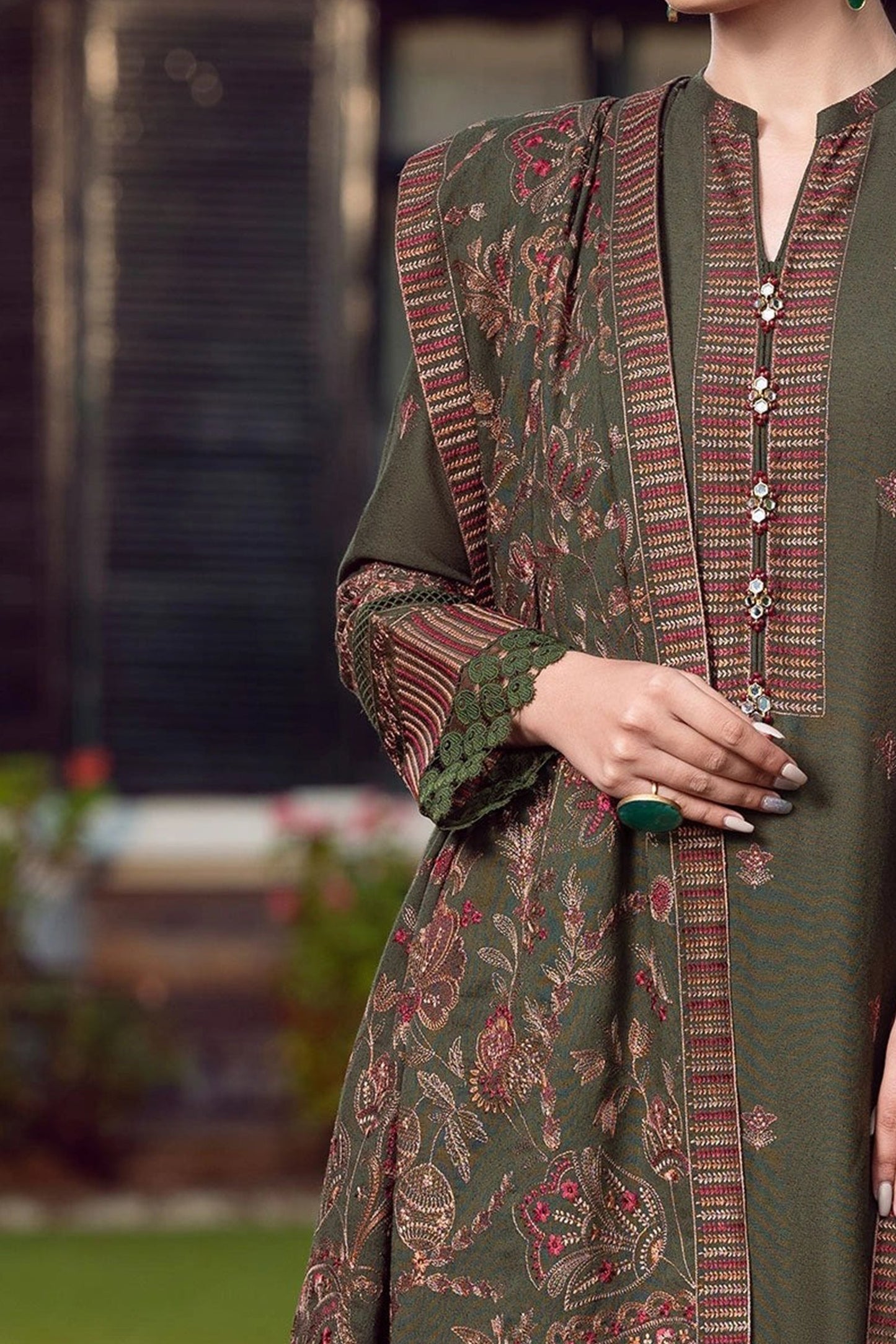 CF415-WINTER Embroidered Dhanak Suit with Heavy Embroidered Dhanak Shawl