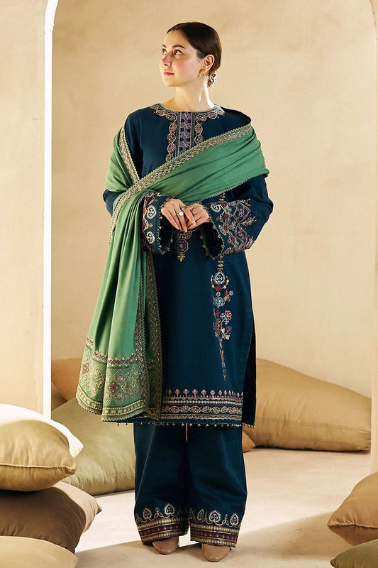 CF590-Winter 3-Pc Embroidered Dhanak Suit with Heavy Embroidered Dhanak Shawll
