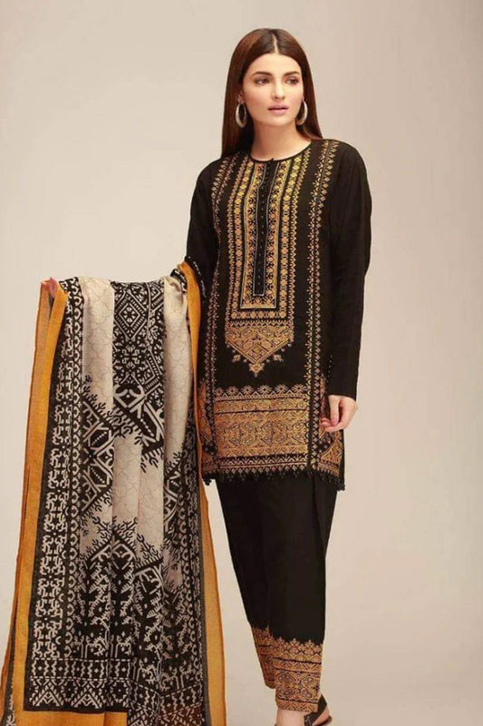 CF424-WINTER UNSTITCHED 3PC Dhanak Embroidered Suit with Printed Wool Shawll