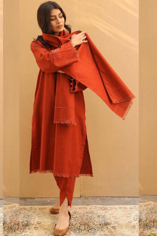 CF565-AslingWinter 3PC Dhanak Embroidered Suit with Dhanak Embroidered Shawll