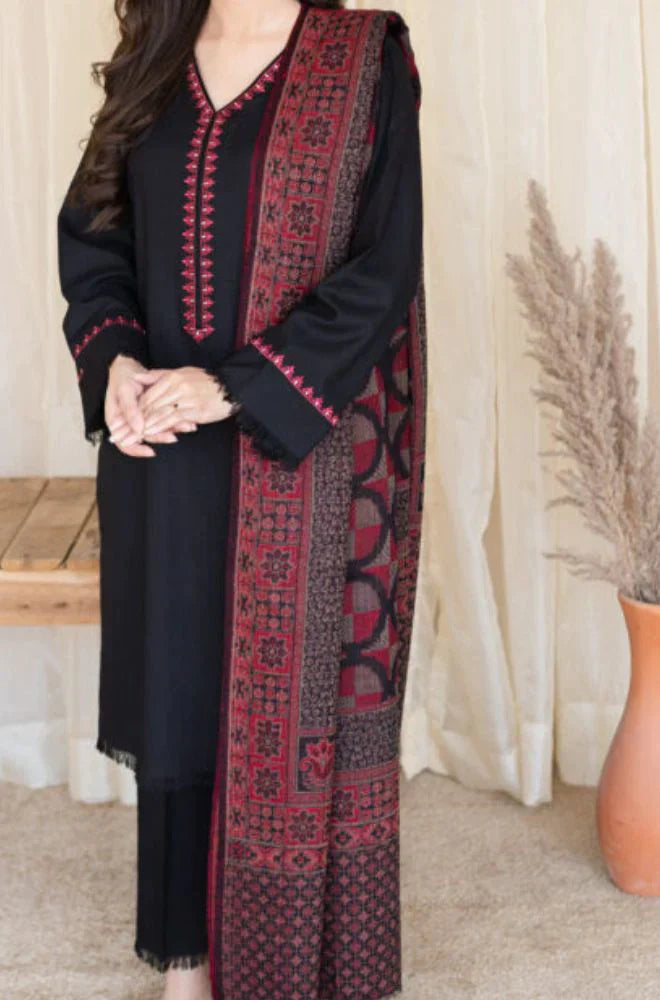 CF628-Asling 3PC Dhanak Embroidered suit with Printed Shawll