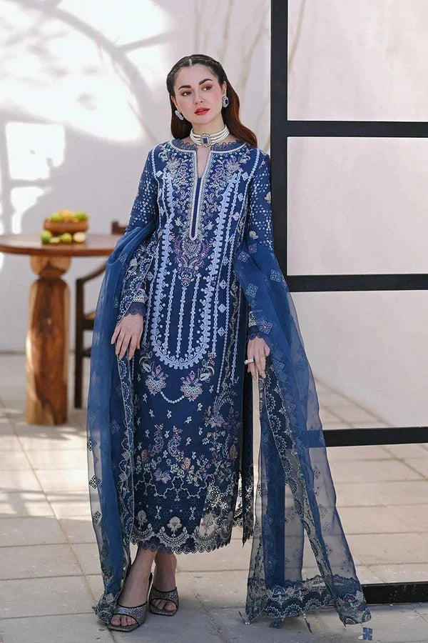 CF1306 QALAMQAR-3PC LAWN EMBROIDERED SHIRT WITH ORGANZA EMBROIDERED DUPATTA