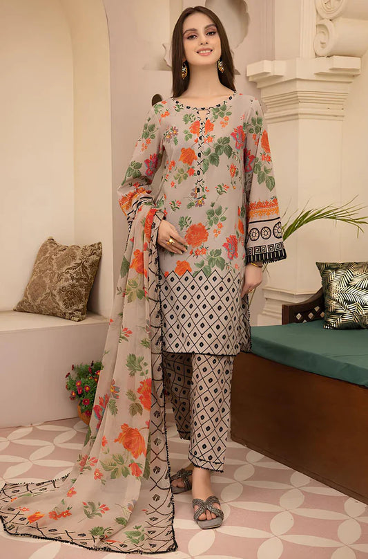 CF700-SUMMER 3Pc Digital Printed Lawn Shirt With Printed Lawn Trouser and  Daimond Dupatta