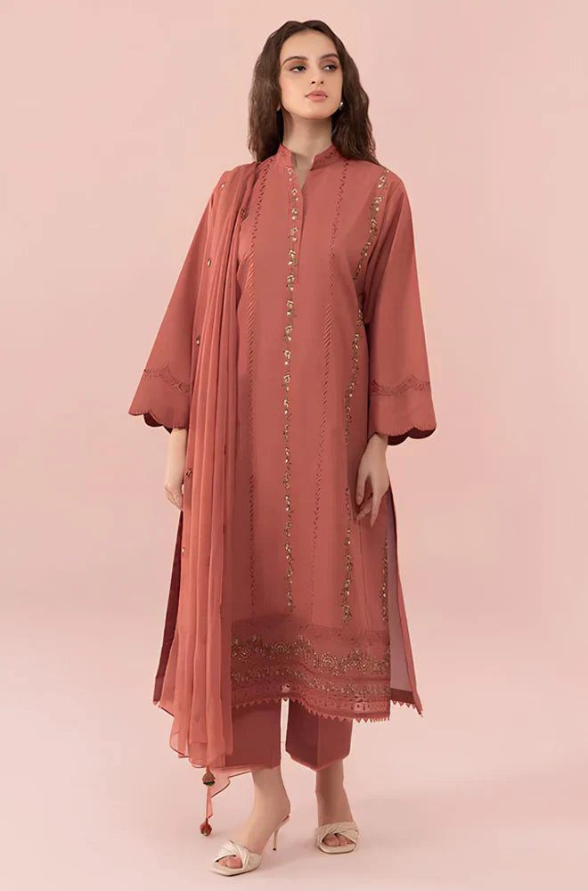 CF731-SUMMER 3PC Lawn Embroidered Shirt With Chiffon Embroidered Dupatta