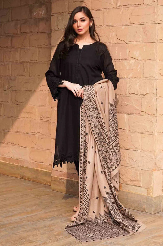 CF557-3PC Dhanak Winter Embroidered suit with Printed Shawll