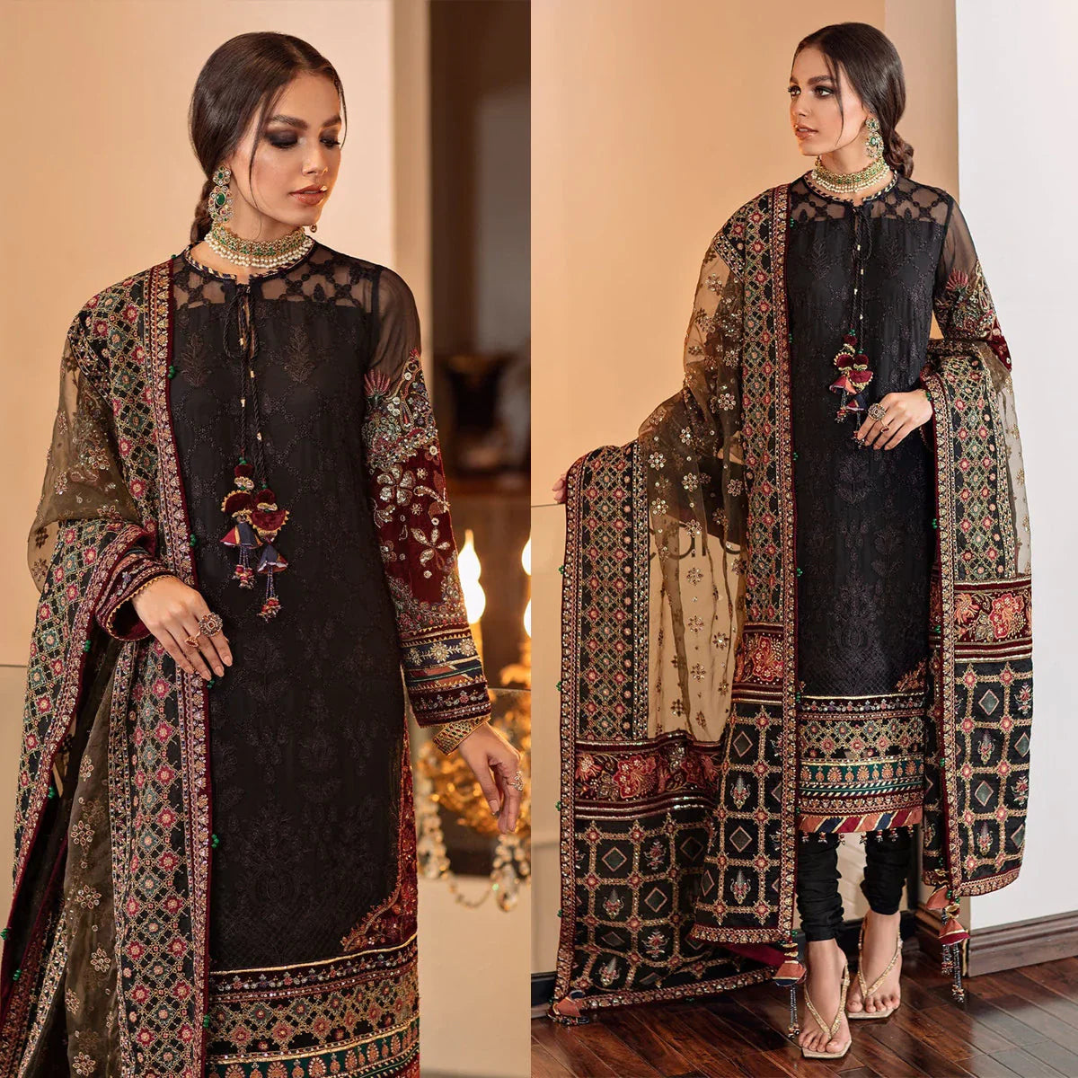 CF133-3 Piece Unstitched Heavy Embroidered Lawn Suit With Heavy Embroidered Organza Dupatta