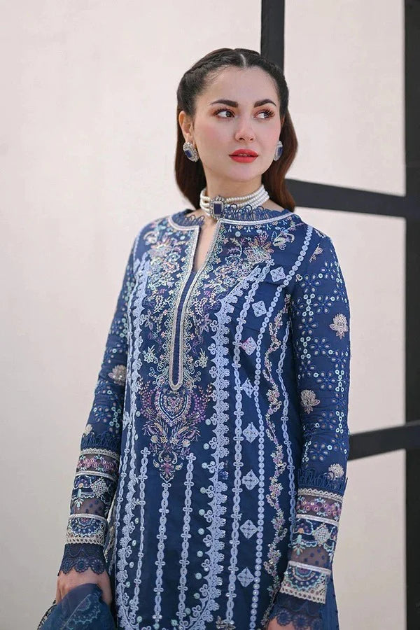 CF1306 QALAMQAR-3PC LAWN EMBROIDERED SHIRT WITH ORGANZA EMBROIDERED DUPATTA