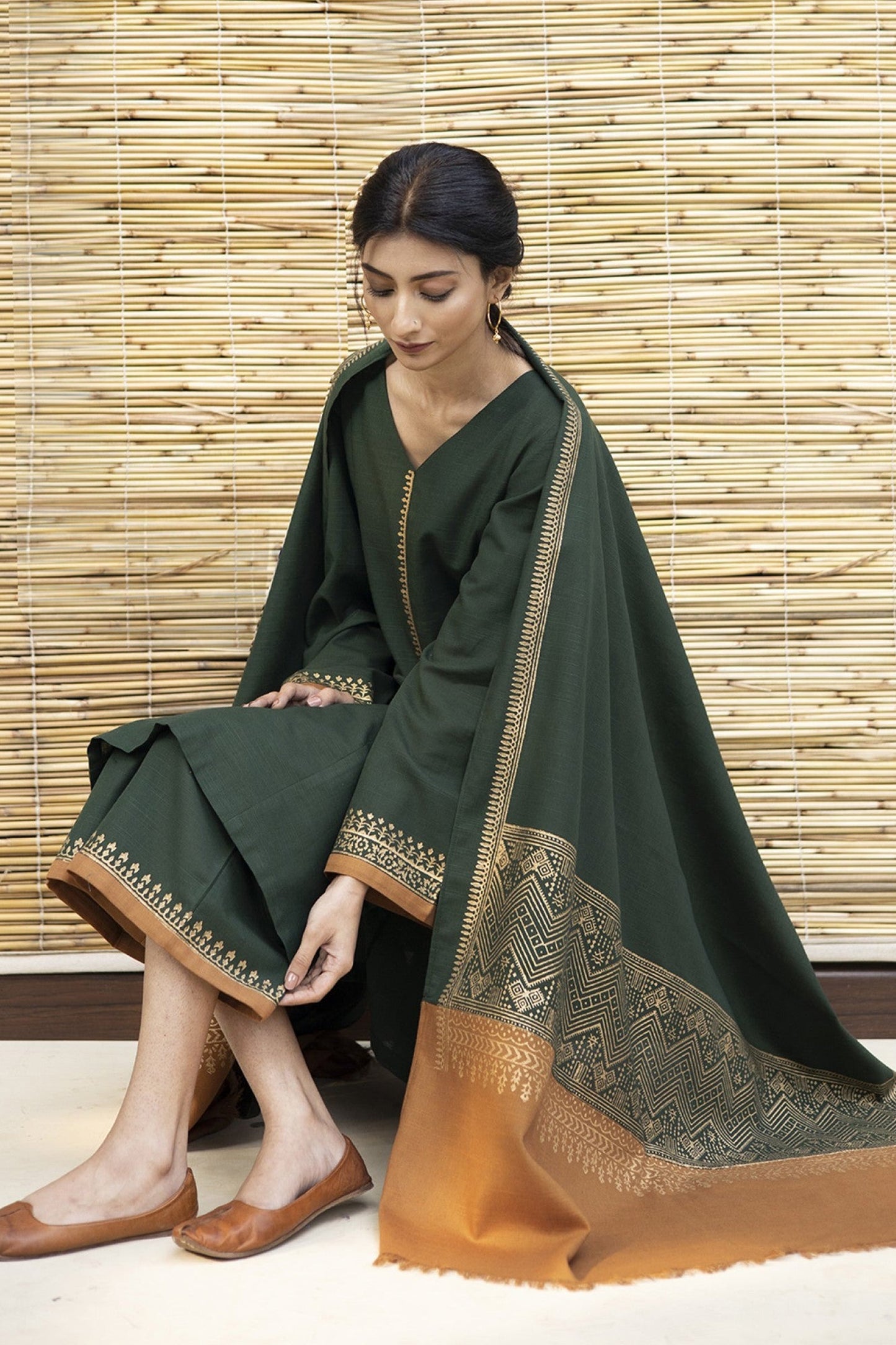 CF411-WINTER 3PC Dhanak suit with  Printed Shawll